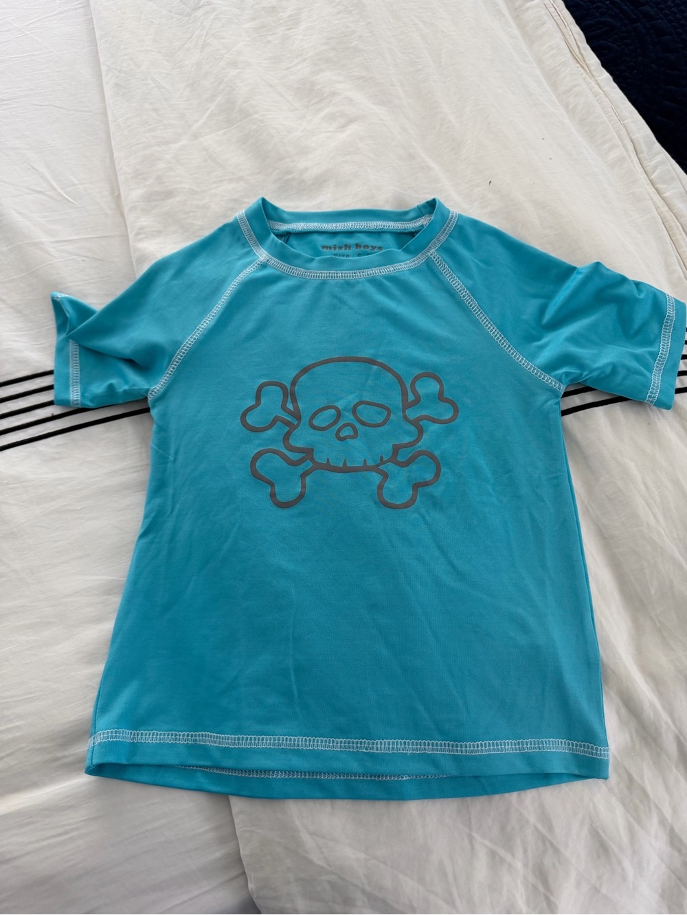 Mish Boys Rash Guard Pool Shirt Skull Skeleton Blue Tee Top Short Sleeve